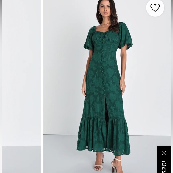 NWOT Lulus Everlasting Charm Emerald Green Floral Jacquard Midi Dress - Picture 3 of 9
